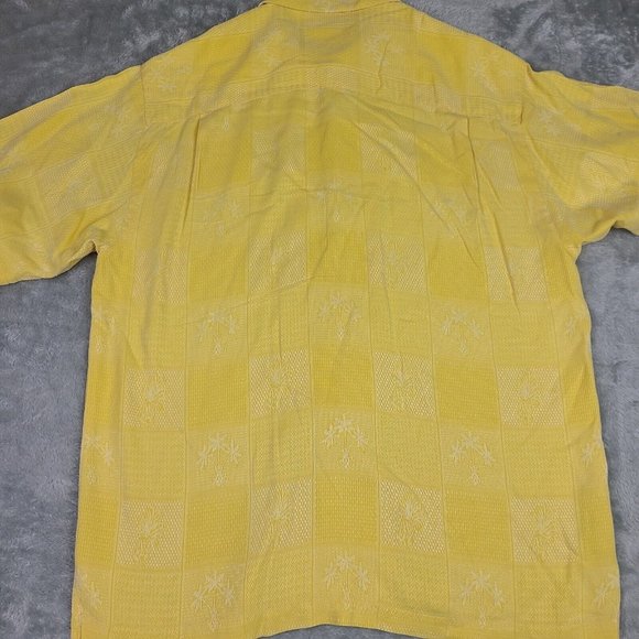 Tommy Bahama Shirt Mens Large Silk Yellow Hawaiian Button Up Short Sleeve Beach - Picture 9 of 9